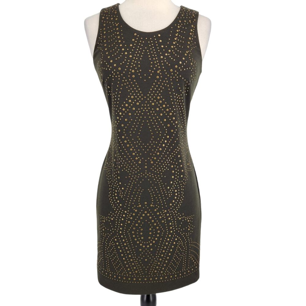 Nicole Miller Artelier Studded Bodycon Mini Dress Olive